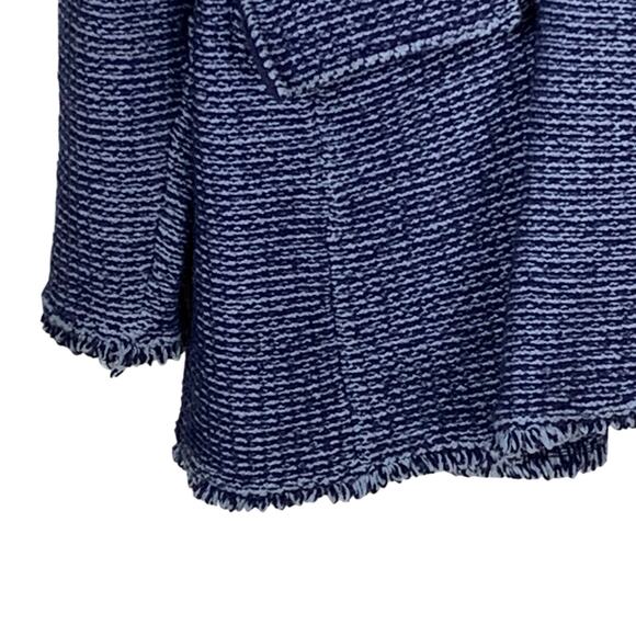 Chico's Blue Tweed Blazer Jacket Fringe Double Breasted Oversized Size 2 (L 12) - Picture 3 of 8